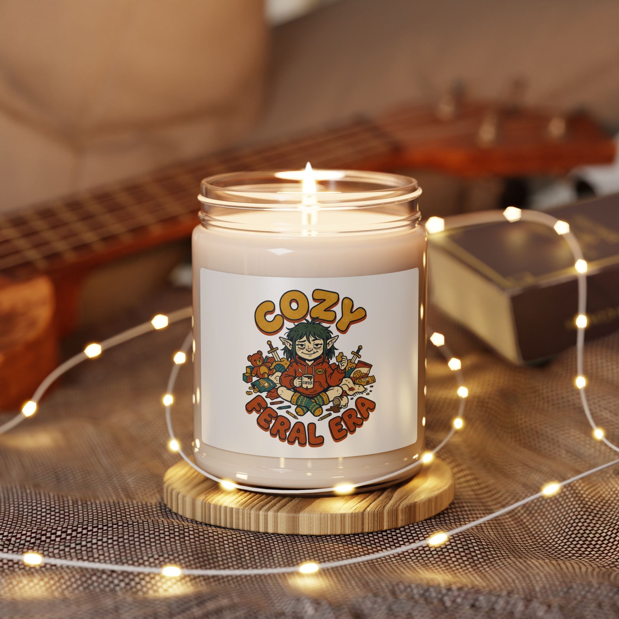 Cozy Feral Era Candle, Soy Jar, chaotic cute raccoon vibes
