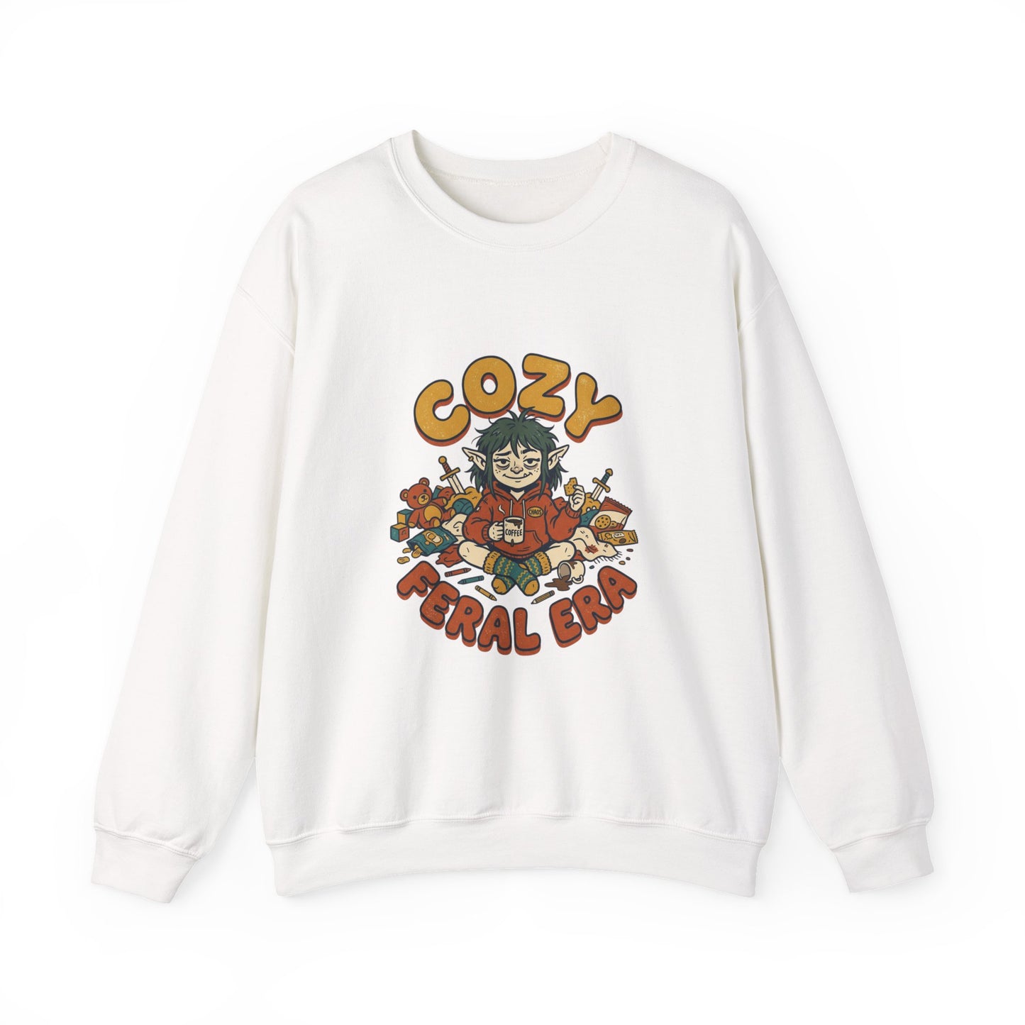 Cozy Feral Era Sweatshirt | chaotic cute raccoon opossum vintage mascot