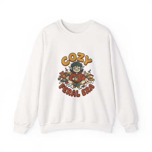 Cozy Feral Era Sweatshirt | chaotic cute raccoon opossum vintage mascot