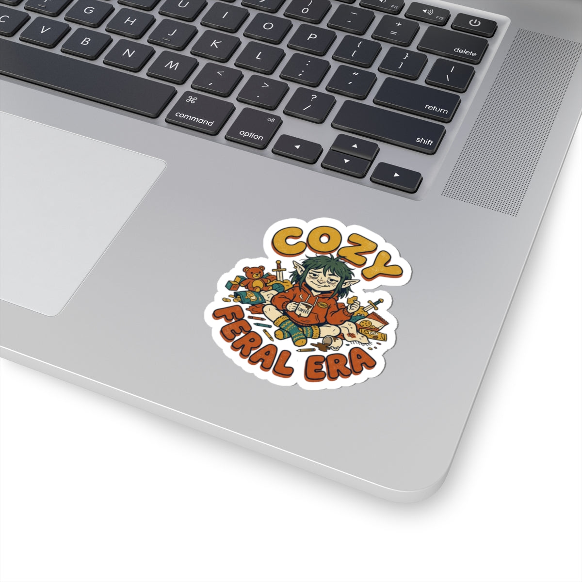Cozy Feral Era Sticker | chaotic-cute vintage mascot, introvert