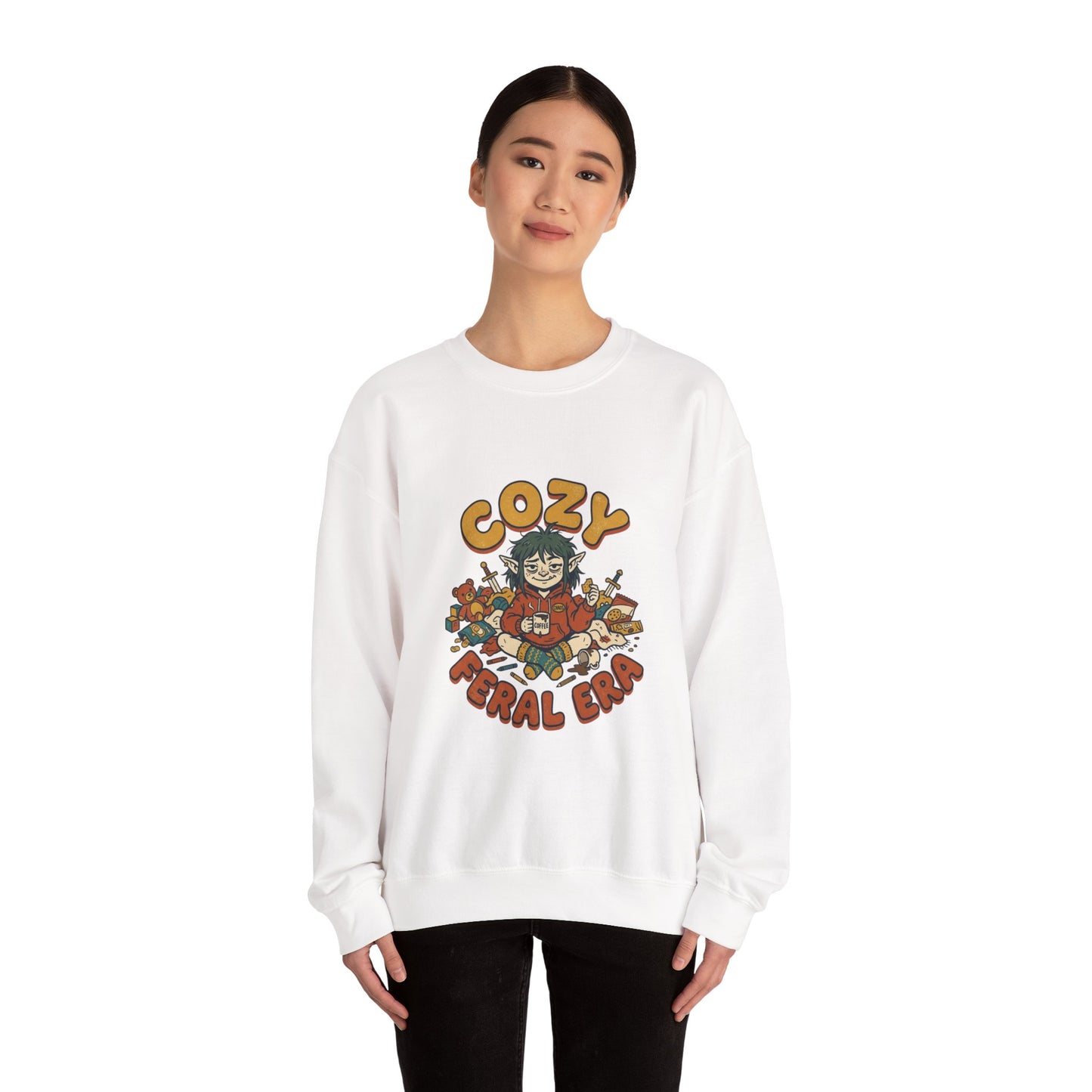 Cozy Feral Era Sweatshirt | chaotic cute raccoon opossum vintage mascot