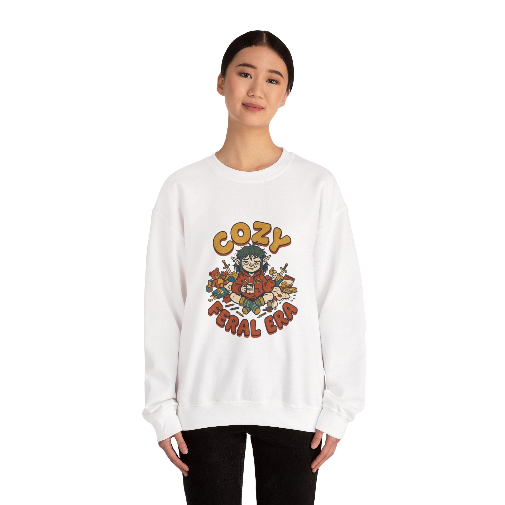 Cozy Feral Era Sweatshirt | chaotic cute raccoon opossum vintage mascot