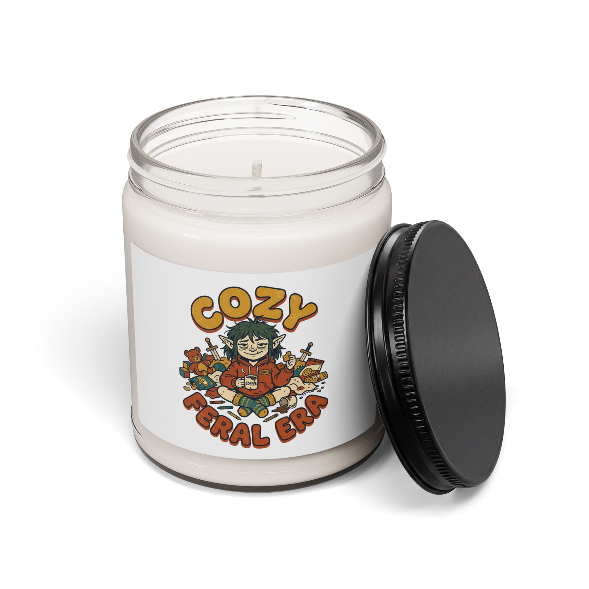 Cozy Feral Era Candle, Soy Jar, chaotic cute raccoon vibes