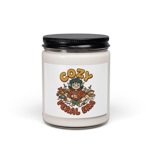 Cozy Feral Era Candle, Soy Jar, chaotic cute raccoon vibes