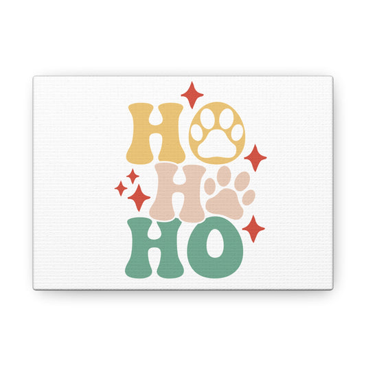 Canvas Print, Christmas Ho Ho Ho Sign with Dog Paws, Holiday Wall Art, Festive Home Decor, Xmas Dog Lover Gift, Pet Paw Print Decor, Santa