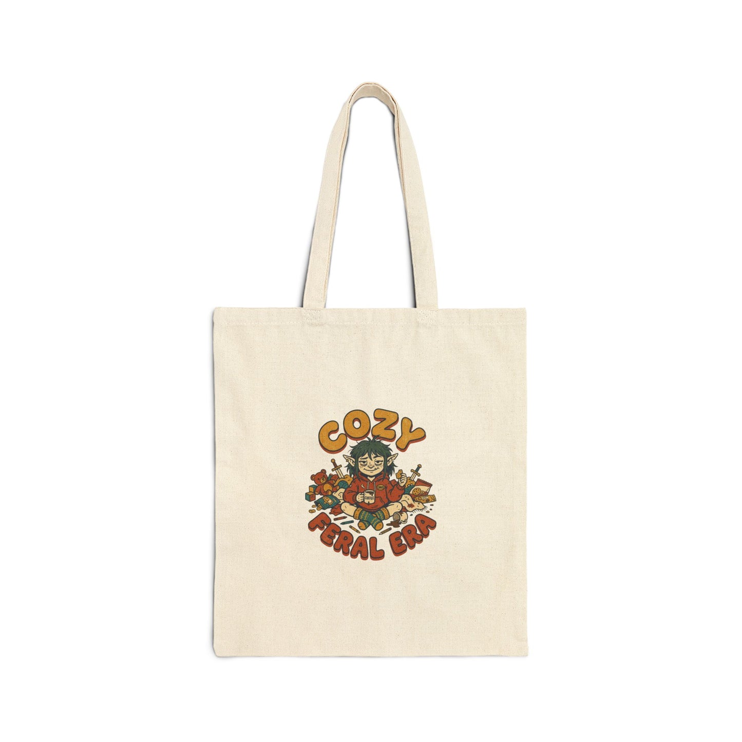 Cozy Feral Era Tote | chaotic cute raccoon vintage mascot, introvert mom