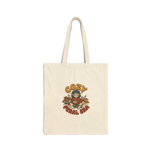 Cozy Feral Era Tote | chaotic cute raccoon vintage mascot, introvert mom