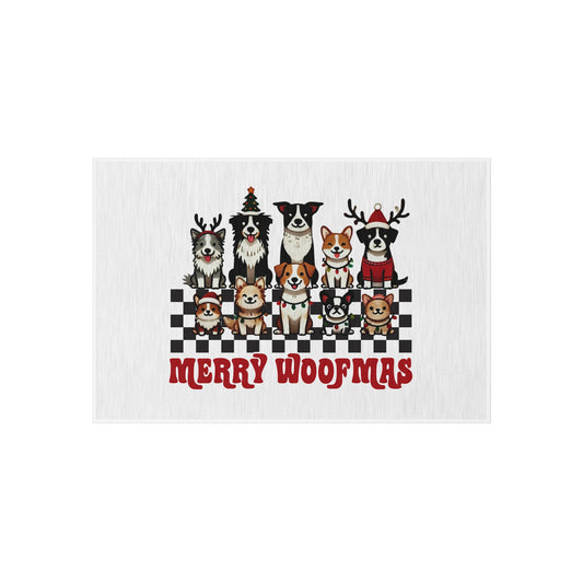 Christmas Dog Breeds Outdoor Rug, Holiday Pet Decor Mat, Festive Dog Lover Gift, Woofmas Accent Area Rug, Seasonal Patio Carpet, Xmas Puppy