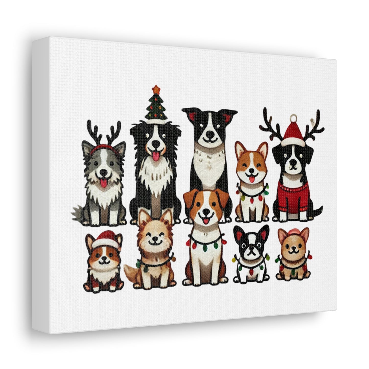 Canvas Gallery Wraps - Holiday Dog Breeds Art Print, Christmas Pet Decor, Festive Puppy Wall Decor, Dog Lover Gift, Winter Pet Portrait