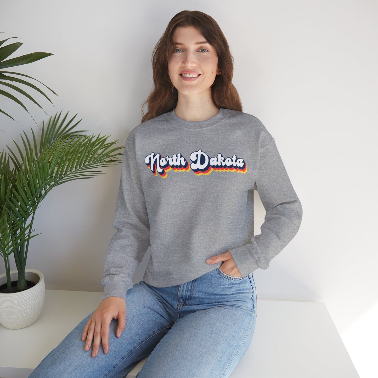 Retro North Dakota Crewneck Sweatshirt