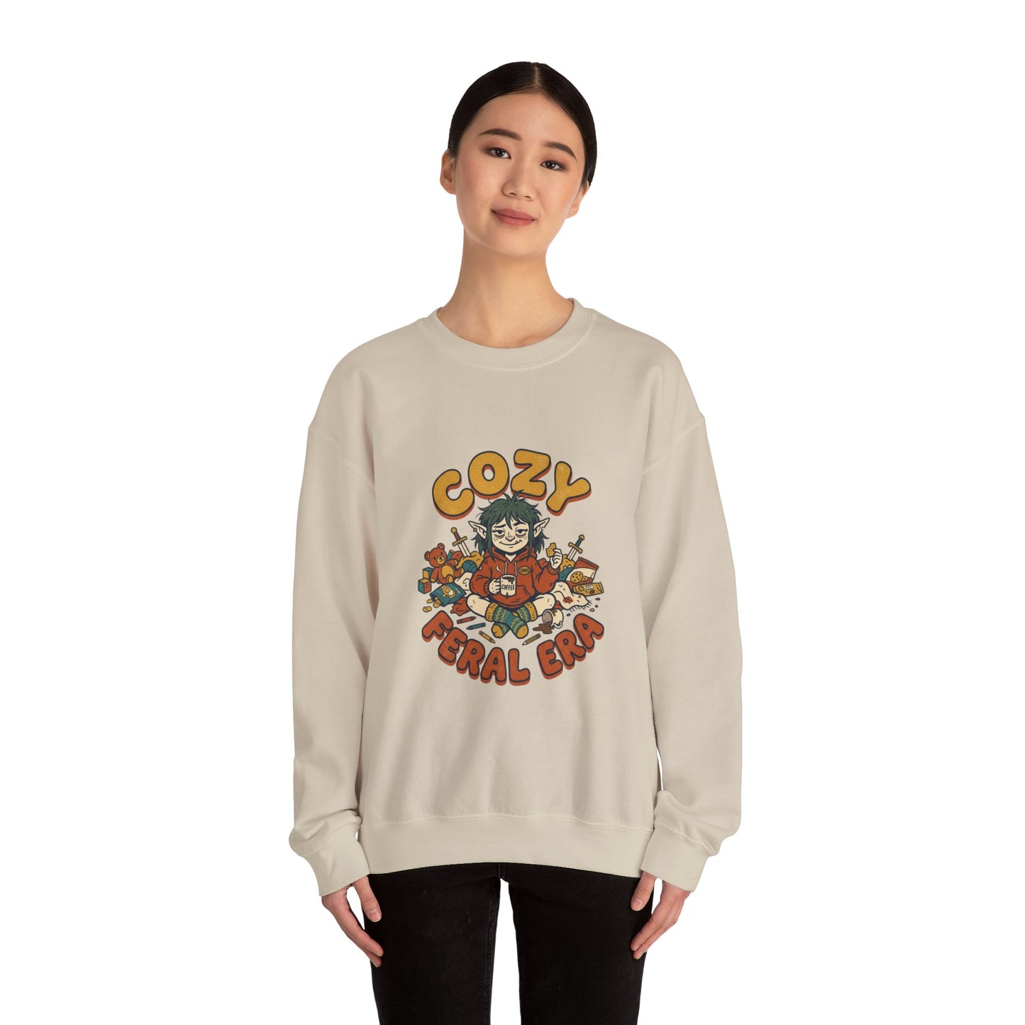 Cozy Feral Era Sweatshirt | chaotic cute raccoon opossum vintage mascot