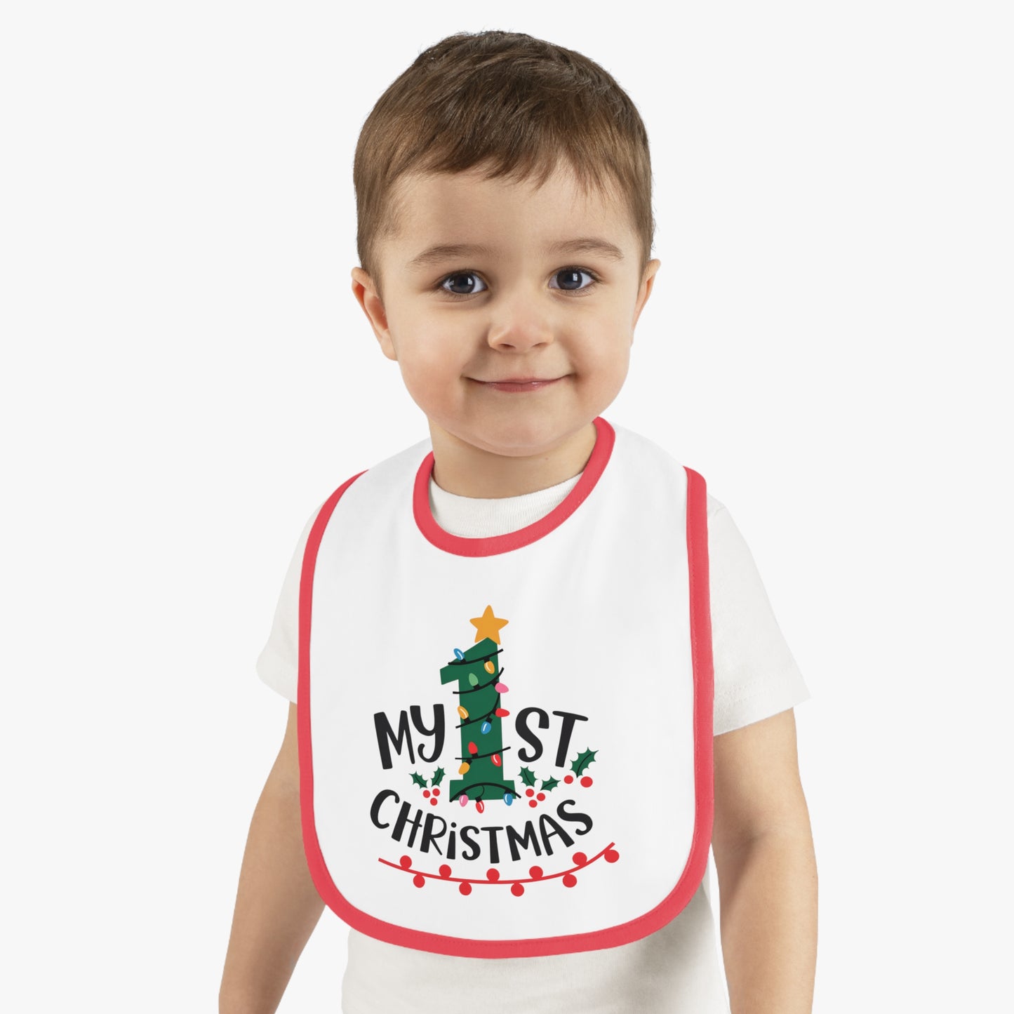 1st Christmas Baby Contrast Trim Jersey Bib