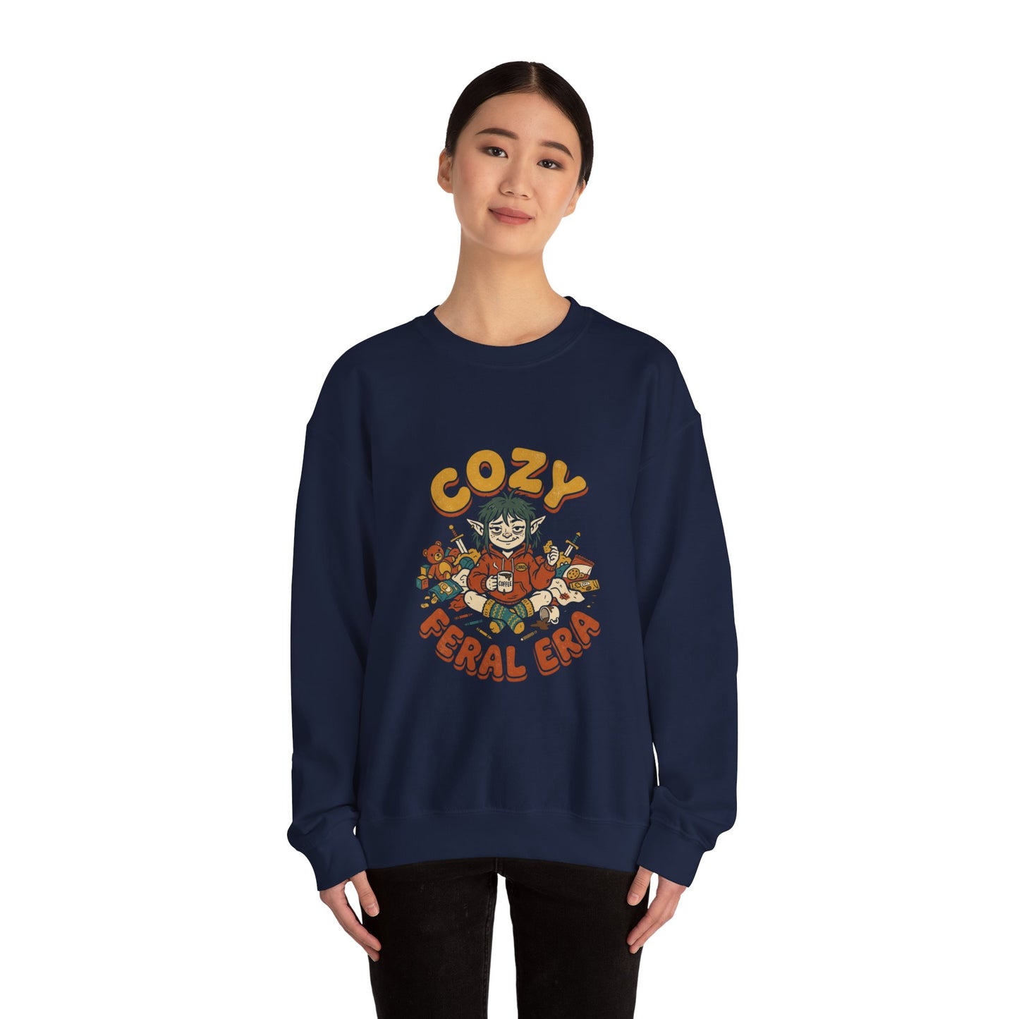 Cozy Feral Era Sweatshirt | chaotic cute raccoon opossum vintage mascot