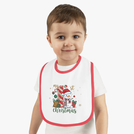 1st Christmas Baby Contrast Trim Jersey Bib