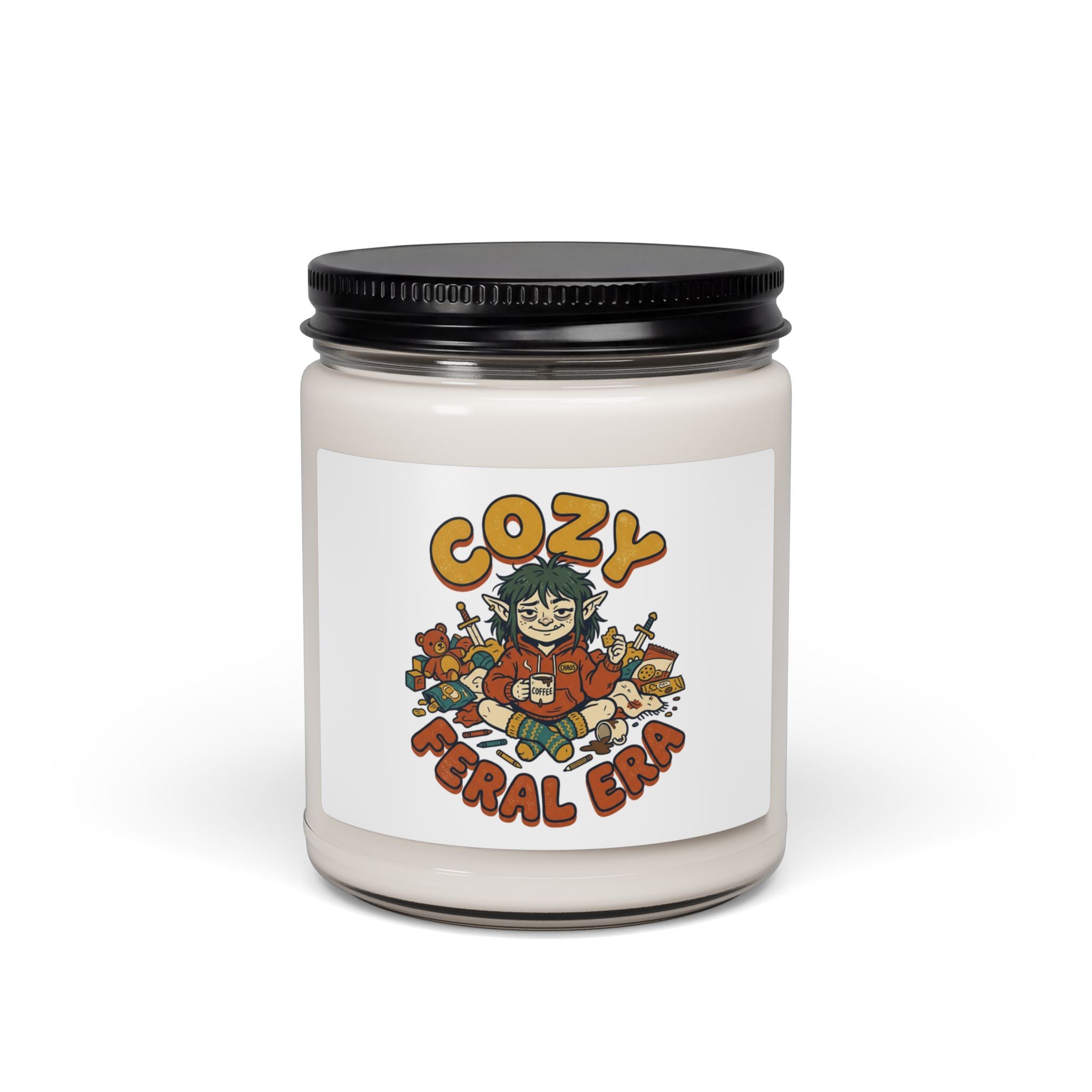 Cozy Feral Era Candle, Soy Jar, chaotic cute raccoon vibes