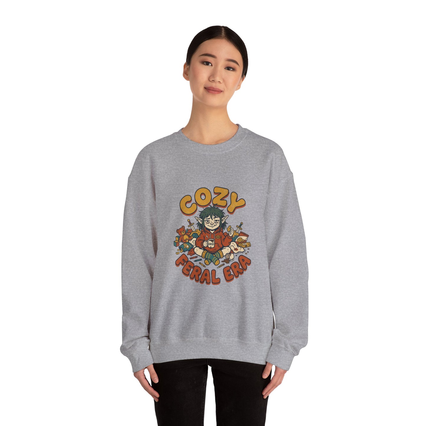 Cozy Feral Era Sweatshirt | chaotic cute raccoon opossum vintage mascot