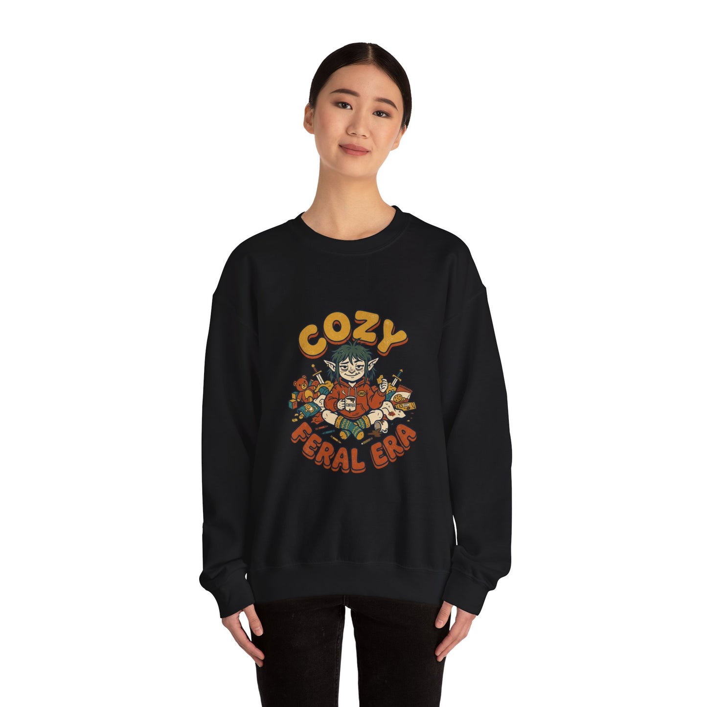 Cozy Feral Era Sweatshirt | chaotic cute raccoon opossum vintage mascot