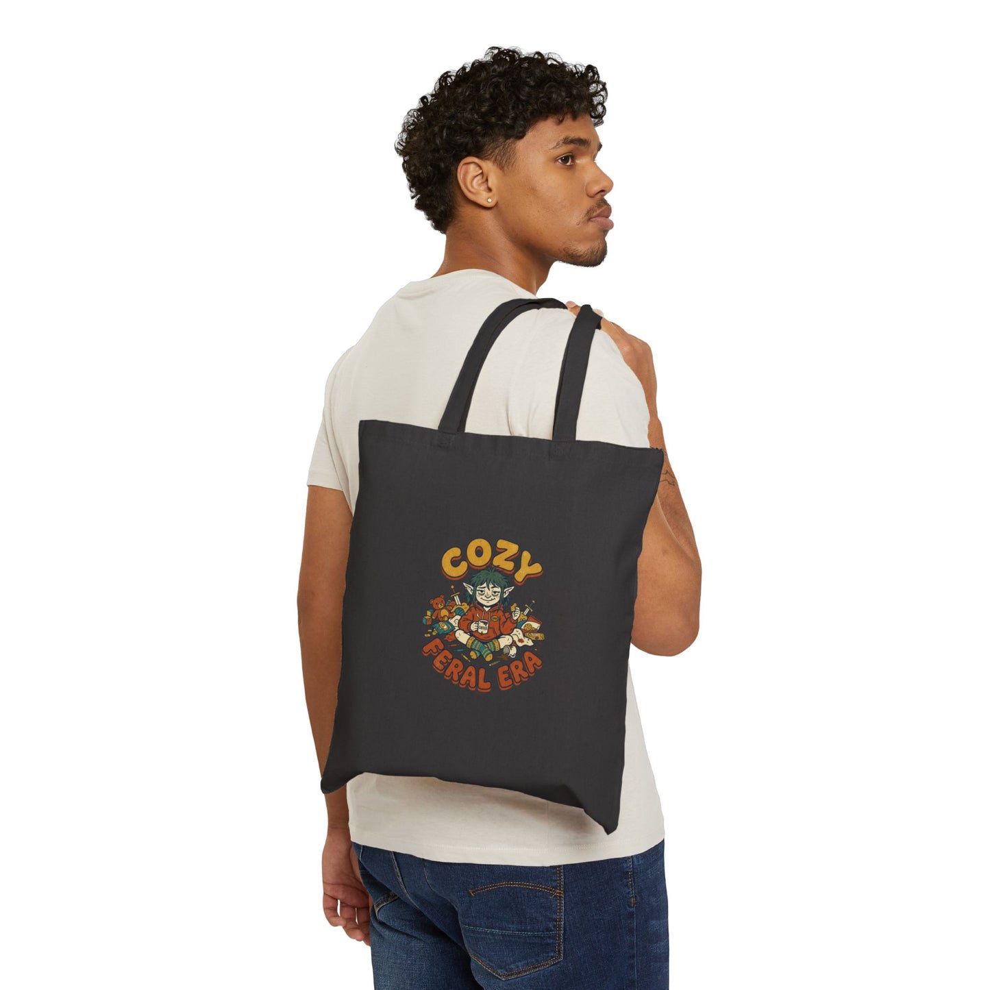 Cozy Feral Era Tote | chaotic cute raccoon vintage mascot, introvert mom