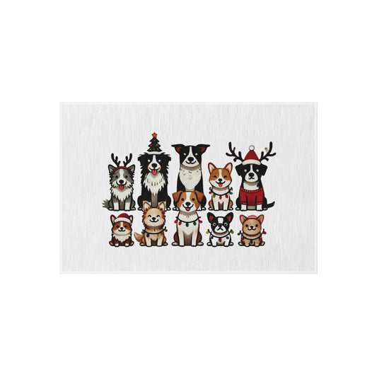 Dog Holiday Rug, Dog Lover Christmas Decor, Festive Pet Holiday Decor, Outdoor Seasonal Mat, Puppy Holiday Accent Rug