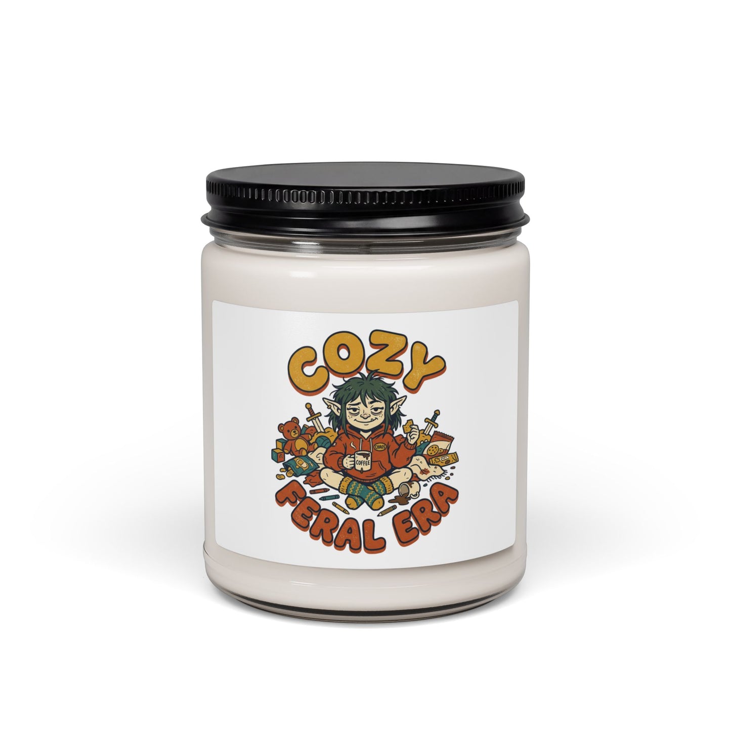 Cozy Feral Era Candle, Soy Jar, chaotic cute raccoon vibes