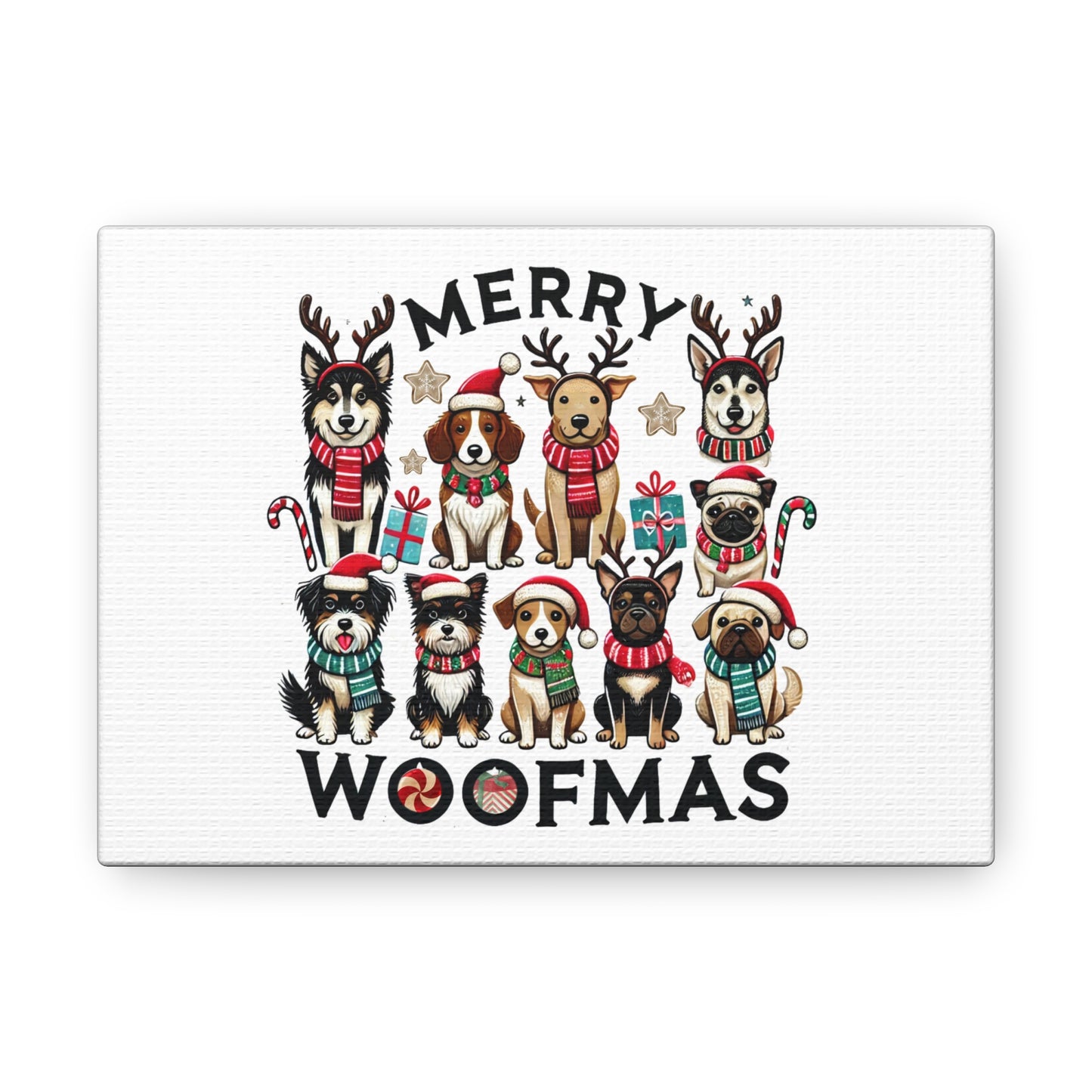 Canvas Gallery Wraps, Christmas Dog Wall Art, Holiday Decor, Pet Lovers Gift, Festive Puppy Sign, Xmas Canine Decor, Seasonal Home